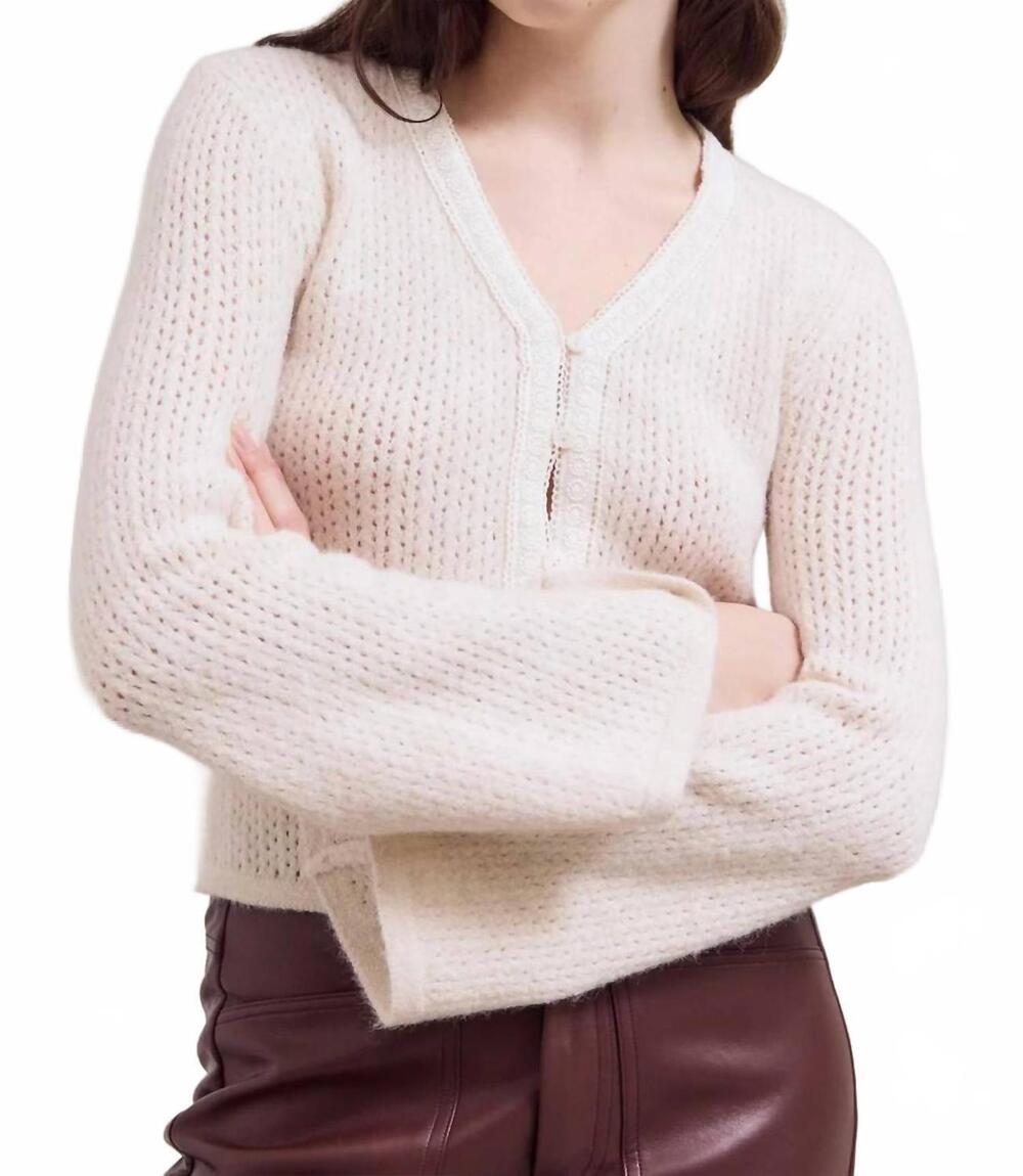 NEW GRADE & GATHER lace trim detailed cardigan in white